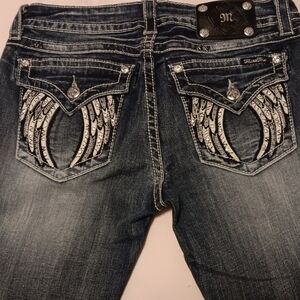 Miss Me Women's Dark Blue Boot Cut Jeans with Embellished Wings